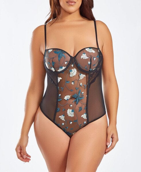 Plus Size 1 Piece Embroidered Lingerie Bodysuit