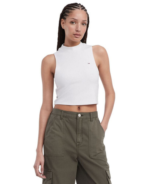 Women's Cropped Mockneck Sleeveless Top