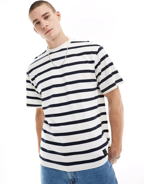 Pull&Bear striped short sleeve t-shirt in navy