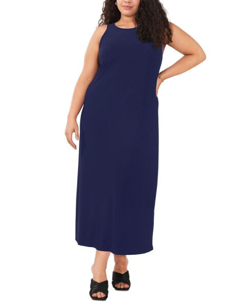 Plus Size Crewneck Back Keyhole Sleeveless Dress