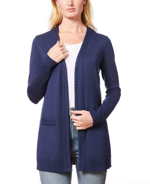 Women's Braided-Trim Open-Front Cardigan, Regular & Petites