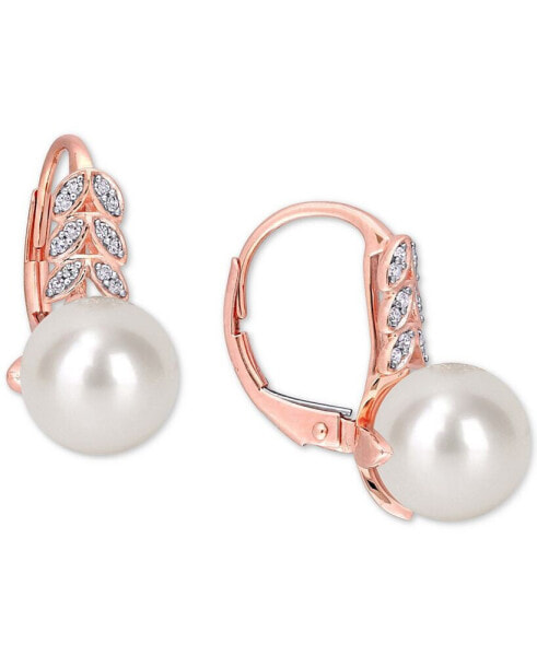 Cultured Freshwater Pearl (9mm) & Diamond (1/10 ct. t.w.) Leverback Drop Earrings in 10k Rose Gold