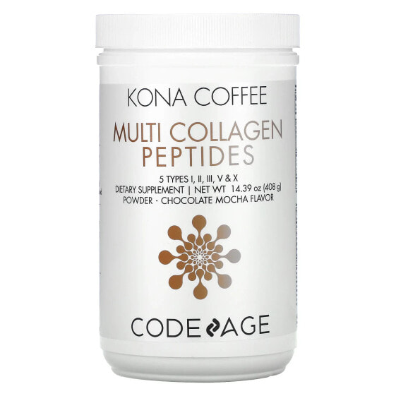 Codeage, Kona Coffee, мультиколлагеновые пептиды, 5 типов I, II, III, V, X, шоколадный мокко, 408 г (14,39 унции)