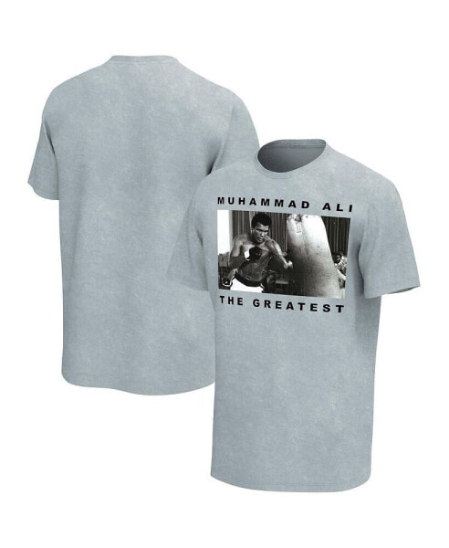 Men's Gray Distressed Muhammad Ali Fighting Photo Washed T-shirt