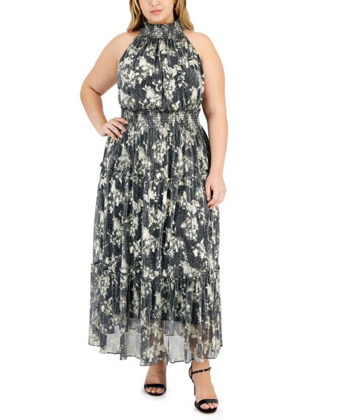 Plus Size Printed Smocked A-Line Dress