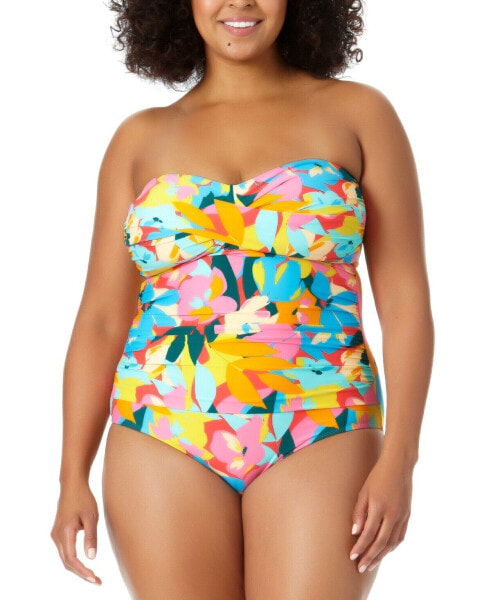 Anne Cole PLUMERIA MULTI Twist-Front Strapless One-Piece Swimsuit US 24W