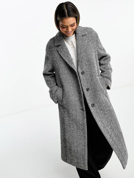 Stradivarius wool blend coat in grey herringbone 