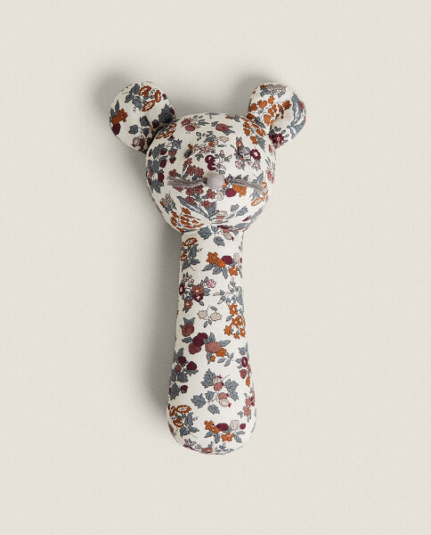 Floral print fabric children’s mouse rattle
