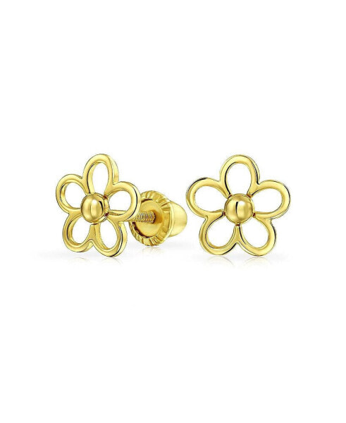 Tiny Petite CZ Accent Dainty14K Yellow Gold Sunflower Daisy Flower Stud Earrings For Women Secure Clutch Screw back