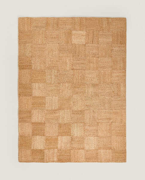 Geometric check jute rug