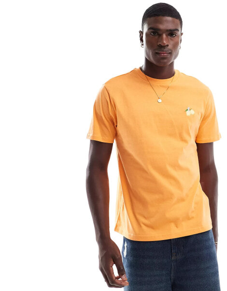 Threadbare lemon embroidery t-shirt in orange