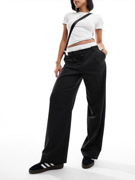 Mango boxer waistband tailored trousers in dark grey