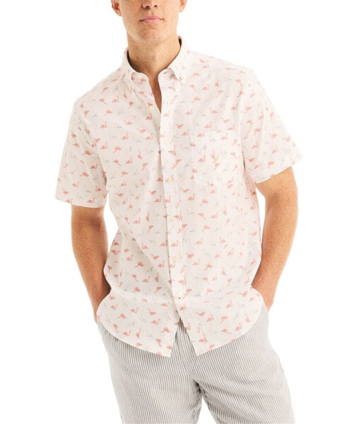 Men's Flamingo Print Short Sleeve Button-Down Shirt