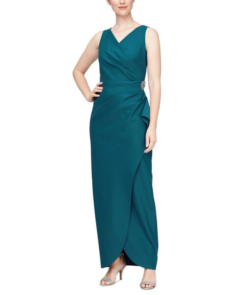 Draped Embellished Compression Column Gown