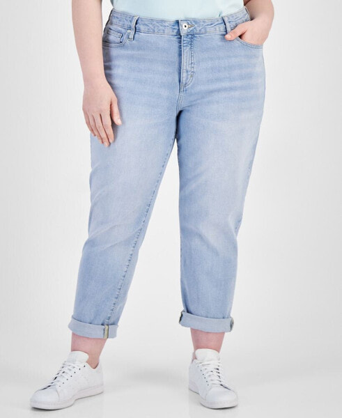 Plus Size Mid-Rise Girlfriend Jeans, Created for Macy's