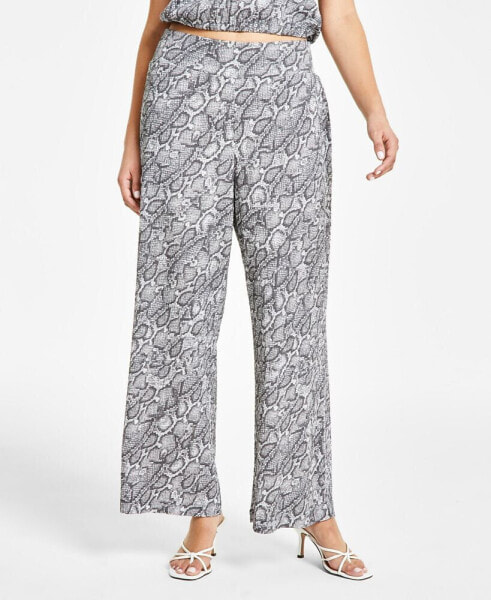 Petite Textured Animal-Print Wide-Leg Pants, Created for Macy's