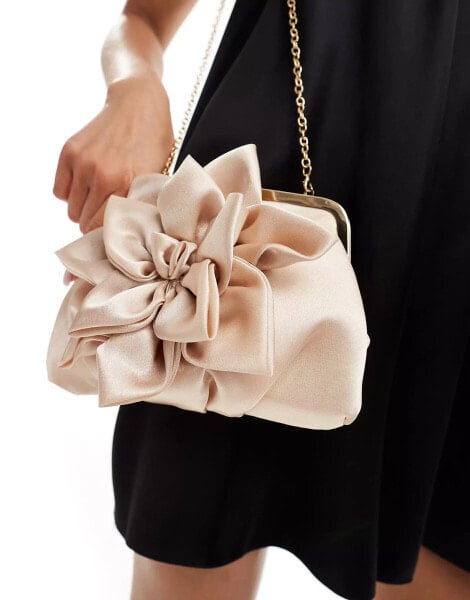 True Decadence satin flower crossbody bag in black