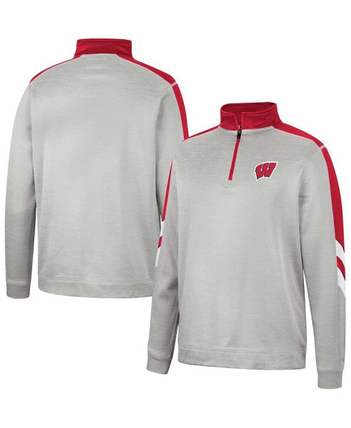 Men's Gray and Red Wisconsin Badgers Bushwood Fleece Quarter-Zip Jacket