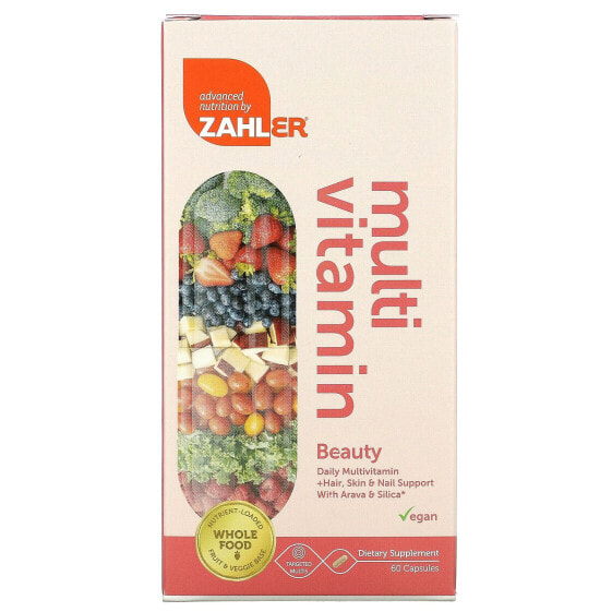 Витамины Zahler Multivitamin Beauty, ежедневные мультики + поддержка волос, кожи и ногтей с аравой и кремнием, 60 капсул