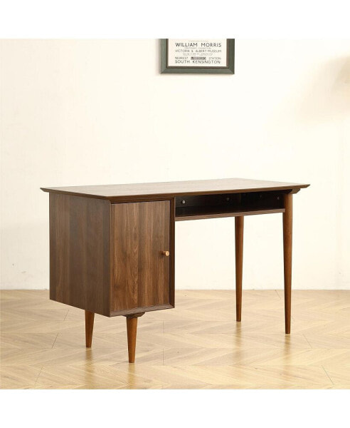 Small Desk With 47.24 Inch, Modern Walnut Finish, Solid Wood Legs - Suitable For Home And Office Use
