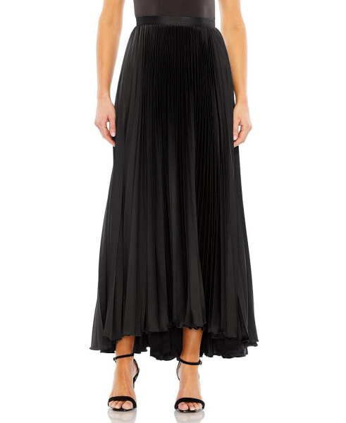 Women's Long Pleated Satin Evening Skirt
