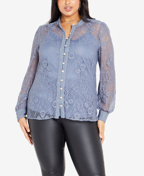 Plus Size Jade Lace Long Sleeve Shirt Top