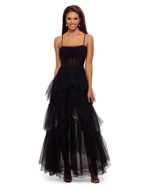 Petite Mesh Corset Tiered Gown