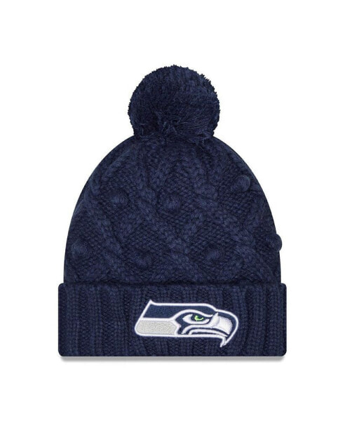 Big Girls College Navy Seattle Seahawks Toasty Cuffed Knit Hat with Pom