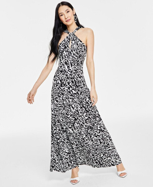 Women's Printed Keyhole-Neck Maxi Dress, Created for Macy's