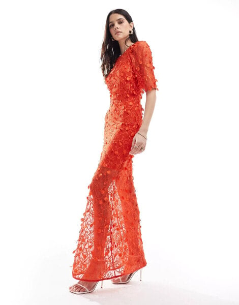 YAS 3D embellished maxi dress in red - RED