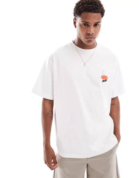 Pull&bear cherries back printed t-shirt in white