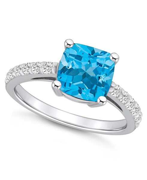 Blue Topaz (2-3/4 Ct. T.W.) and Diamond (1/3 Ct. T.W.) Ring in 14K White Gold