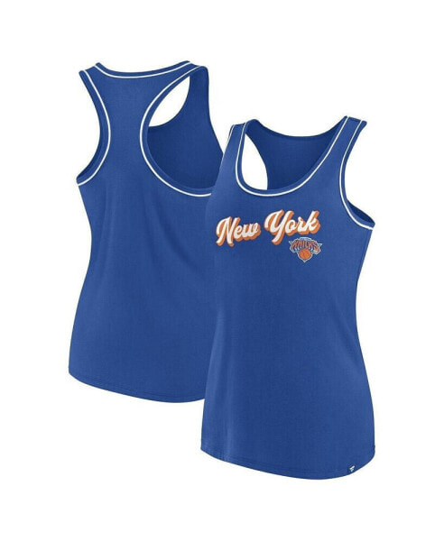 Women's Blue New York Knicks Wordmark Logo Racerback Tank Top