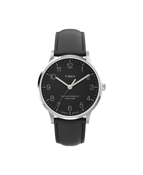 Men's Waterbury Black Leather Strap Watch 40 mm