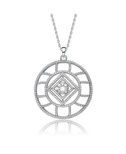 Sterling Silver Cubic Zirconia White Gold Plated Round Pave Pendnat
