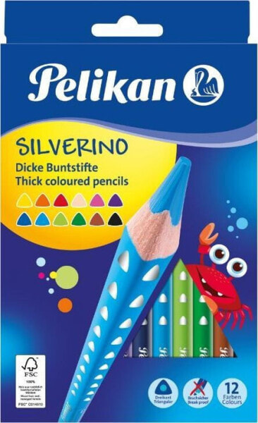 Цветные карандаши Pelikan Silverino треугольные толстые 12 цветов