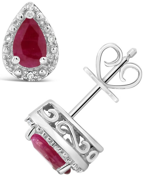 Sapphire (9/10 ct. t.w.) and Diamond Accent Stud Earrings in Sterling Silver (Also in Ruby)