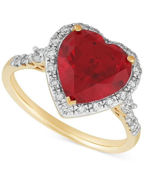 Lab Grown Ruby (5-1/3 ct. t.w.) & Lab Grown Diamond (1/3 ct. t.w.) Heart Halo Ring in 14k Gold