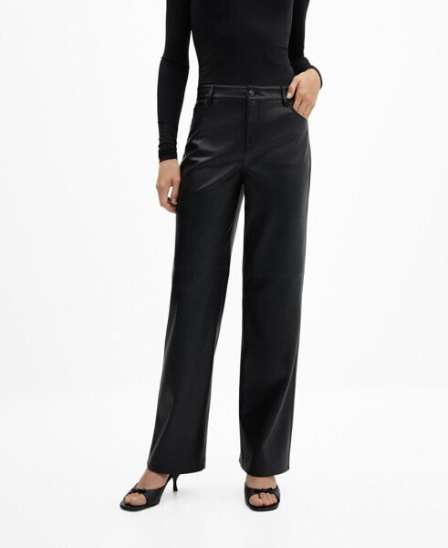 Women's Mid-Rise Leather Effect Trousers