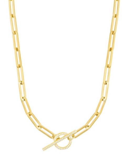 Gold Cubic Zirconia Paperclip Toggle Necklace