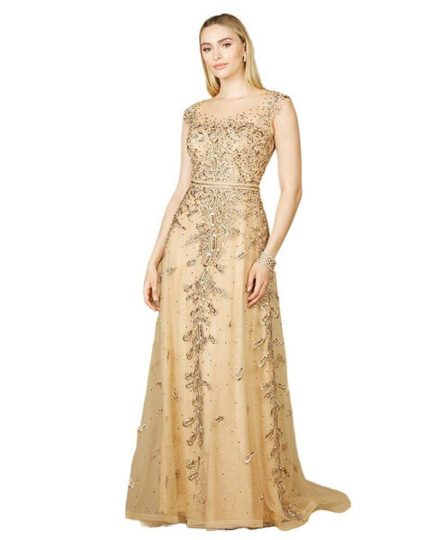 Women's Inspired Lace Gown with Cap Sleeves