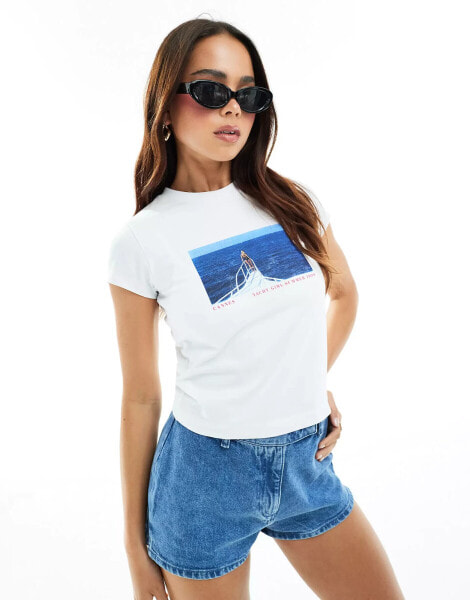 ASOS DESIGN baby tee with yacht girl graphic in white