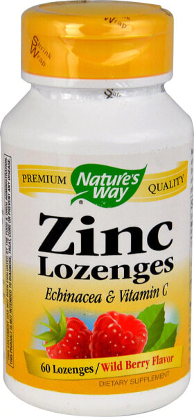 Nature's Way Zinc Lozenges Wild Berry Цинк с витамином С и эхинацеей, леденцы со вкусом лесных ягод 60 веганских леденцов