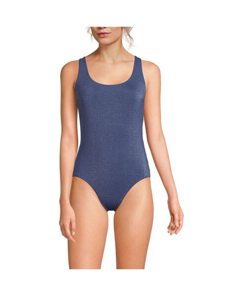 Women's Long Chlorine Resistant Shine X-Back High Leg Soft Cup Tugless One Piece Swimsuit