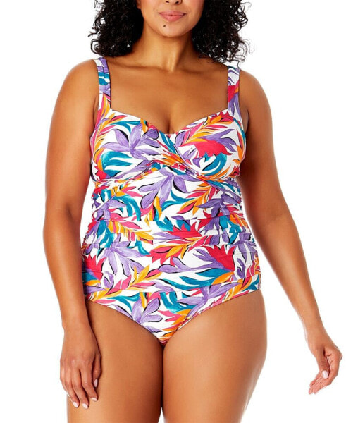Plus Size Printed Shirred One-Piece Swimsuit