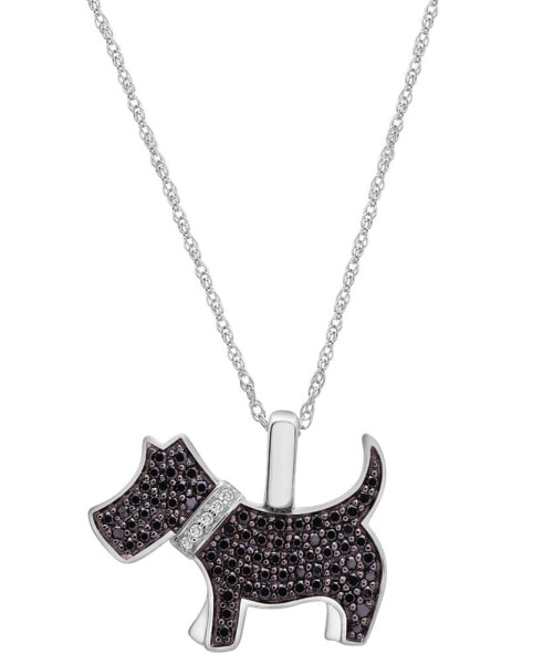 Wrapped black Diamond (1/4 ct. t.w.) & White Diamond Accent Schnauzer Pendant Necklace in 10k White Gold, 16" + 2" extender, Created for Macy's