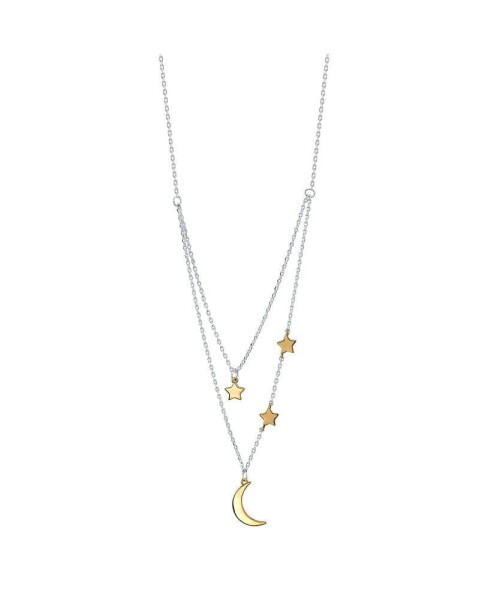 Unwritten two-Tone Plated Silver Moon and Star Layer Pendant Necklace