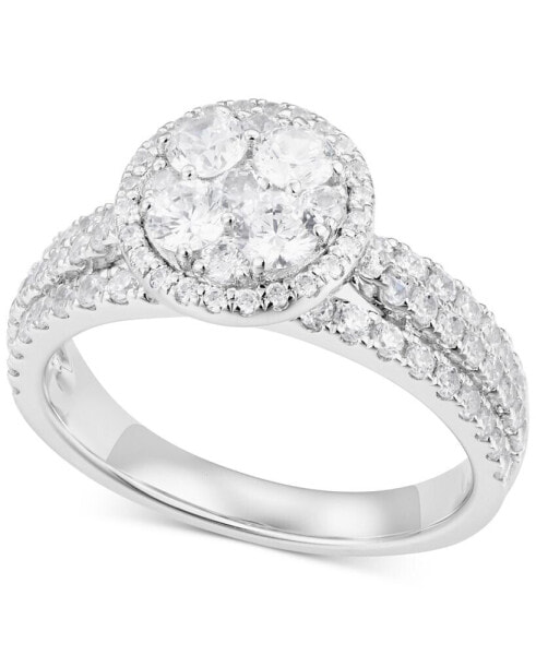 Diamond Halo Cluster Engagement Ring (1-1/2 ct. t.w.) in 14k White Gold