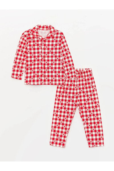 LCW baby Gömlek Yaka Uzun Kollu Desenli Pamuklu Kız Bebek Pijama Takımı