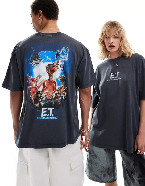 ASOS DESIGN unisex oversized license t-shirt with E.T. graphic prints in washed black